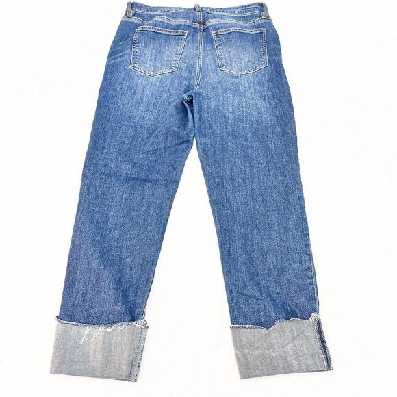 TGLA Dark Wash Straight Leg Cuffed Hem Cropped Button Fly Denim Jeans Size 30 - Picture 3 of 8